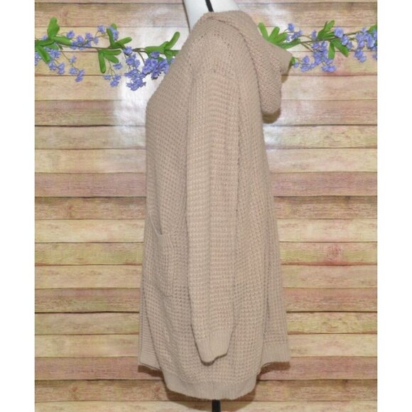 Soho Apparel Light Brown Open Front Hoodie Crochet Cardigan Sweater Size 2XL - Picture 11 of 15